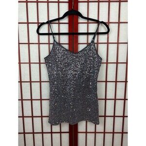 Y2K Express Silver Gray Sequin Stretch Cami Party Rave Tank Top Mediun